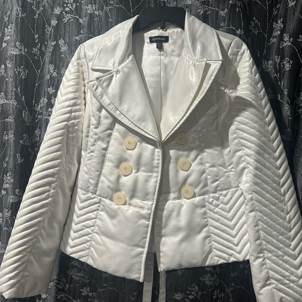 bebe Ivory Satin Quilted Puffer Coat